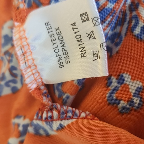 Reborn FLORAL SWING DRESS WITH 2 POCKETS Orange Blue White Flowers Size LARGE - Picture 7 of 8